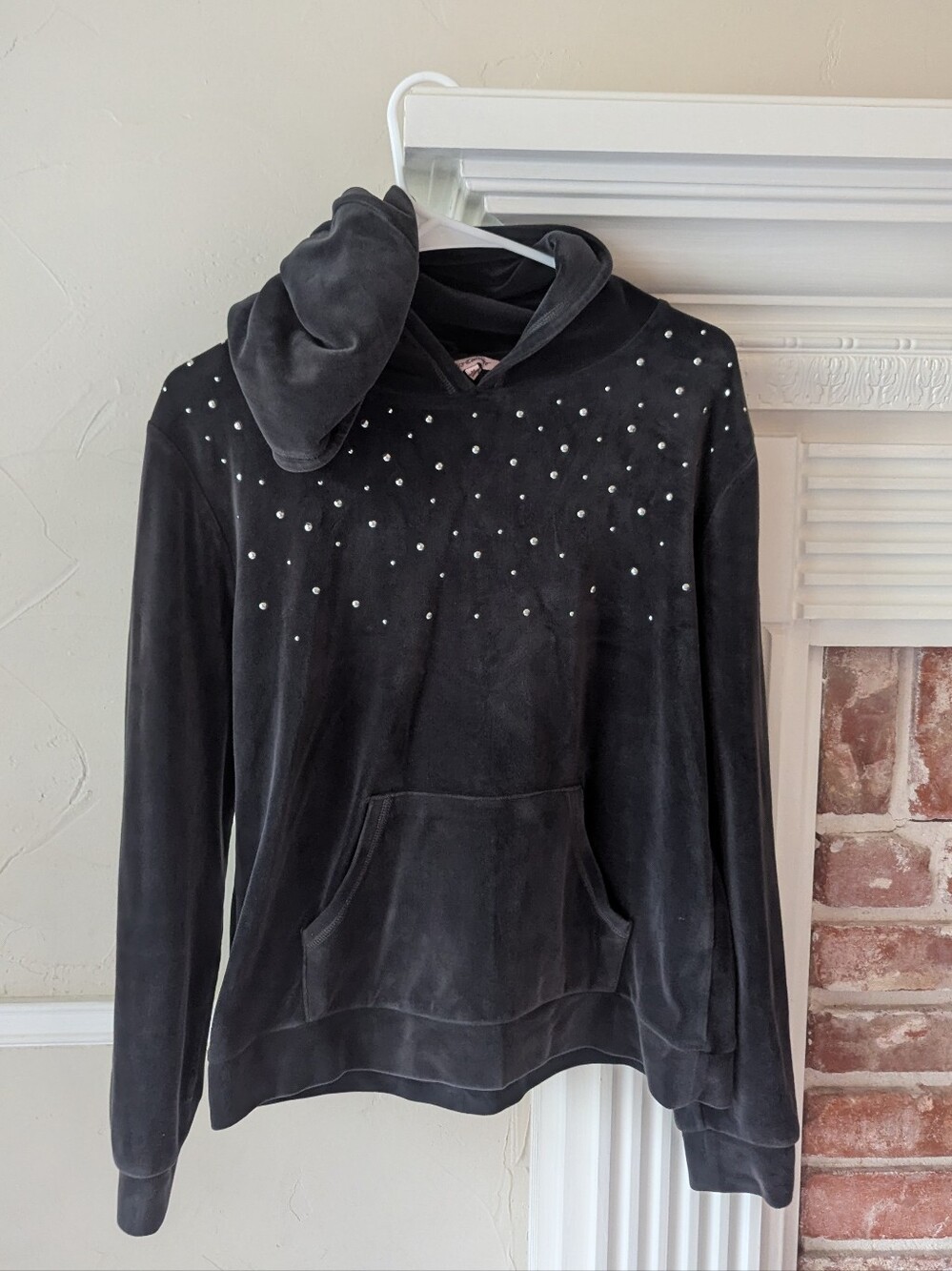 Juicy Couture Gray Velour Hoodie with Crystal Stud Accents